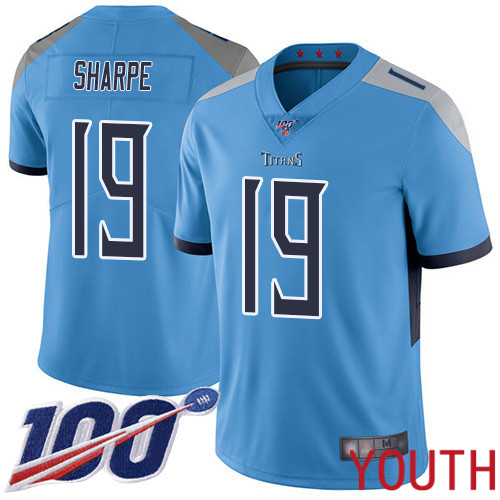 Tennessee Titans Limited Light Blue Youth Tajae Sharpe Alternate Jersey NFL Football #19 100th Season Vapor Untouchable->youth nfl jersey->Youth Jersey
